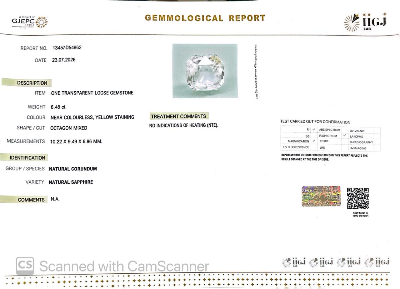 Natural White Sapphire Gemstone Online – Certified, Untreated & Ethically Sourced 6.48 CT