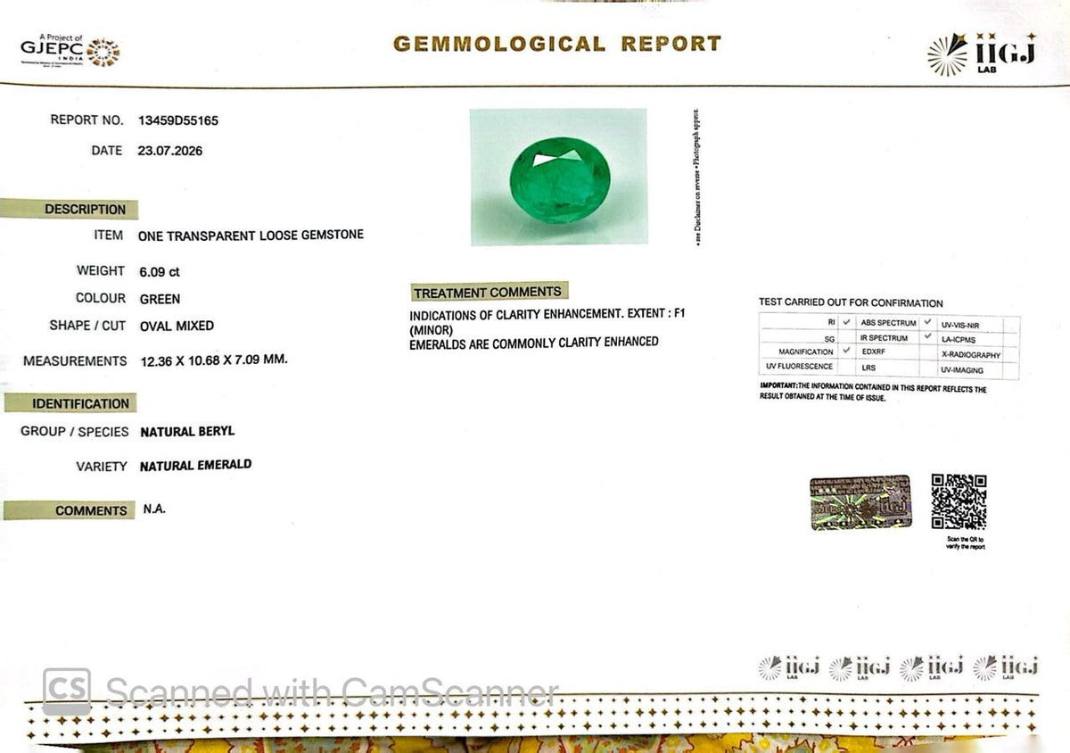 Natural Emerald (Panna) – Wisdom, Prosperity & Planet Mercury’s Blessing 6.09 CT