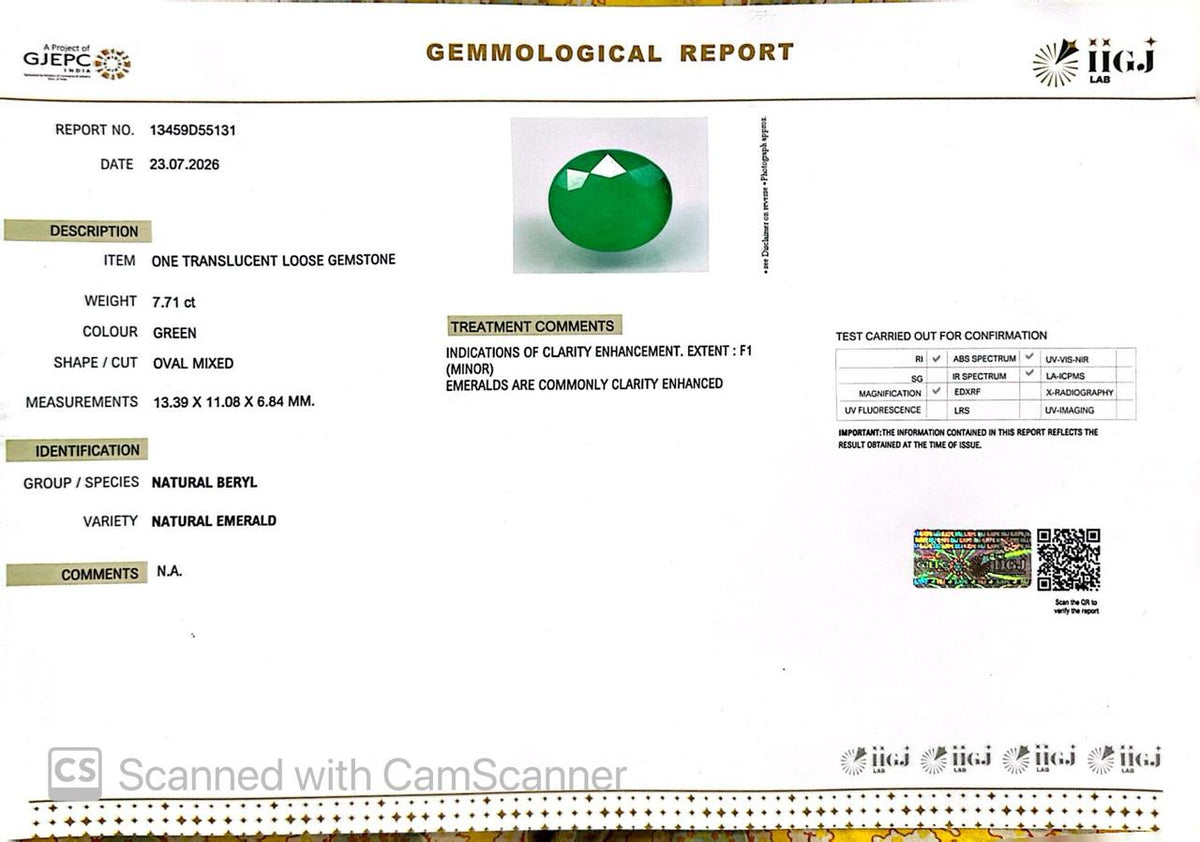Natural Emerald (Panna) – Wisdom, Prosperity & Planet Mercury’s Blessing 7.71 CT