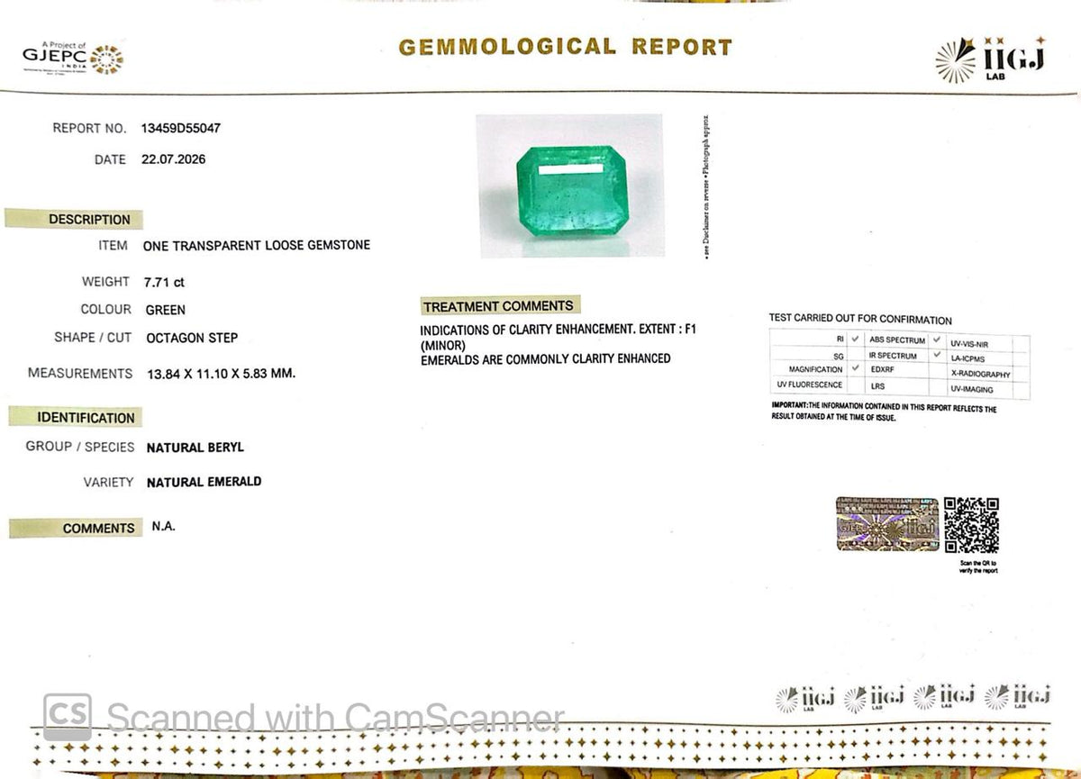 Natural Emerald (Panna) – Wisdom, Prosperity & Planet Mercury’s Blessing 7.71 CT