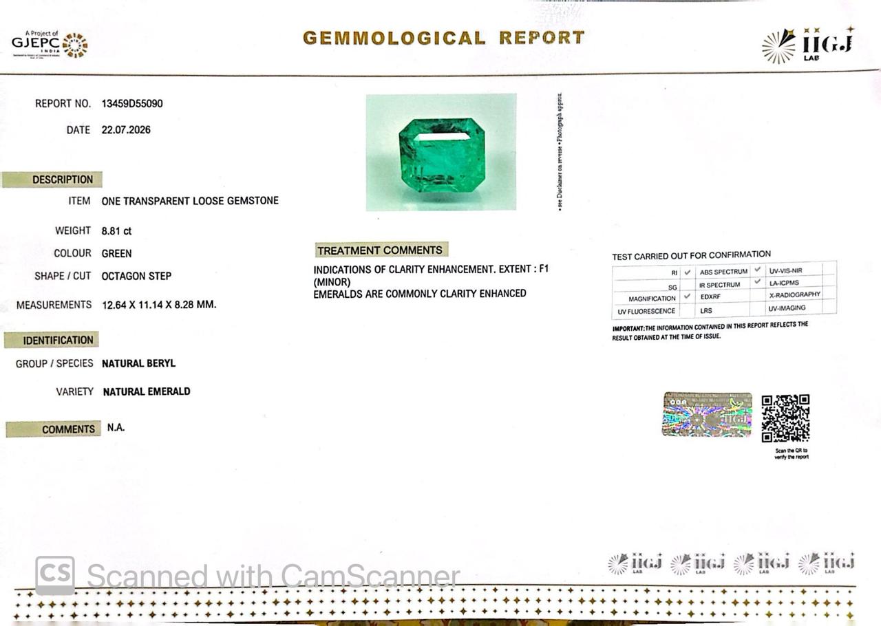 Natural Emerald (Panna) – Wisdom, Prosperity & Planet Mercury’s Blessing 8.81 CT