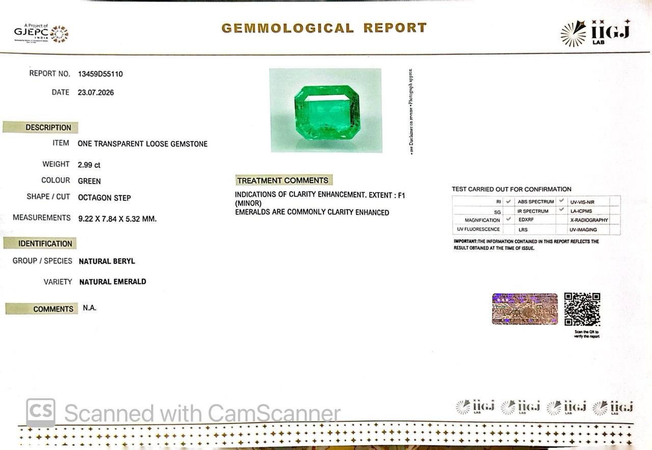 Natural Emerald (Panna) – Wisdom, Prosperity & Planet Mercury’s Blessing 2.99 CT