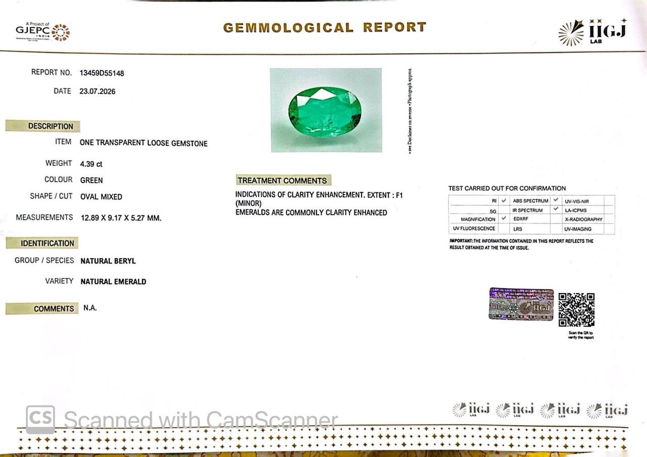 Natural Emerald (Panna) – Wisdom, Prosperity & Planet Mercury’s Blessing 4.39 CT