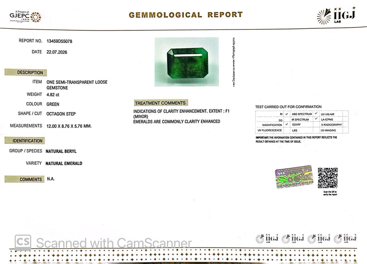 Natural Emerald (Panna) – Wisdom, Prosperity & Planet Mercury’s Blessing 4.82 CT