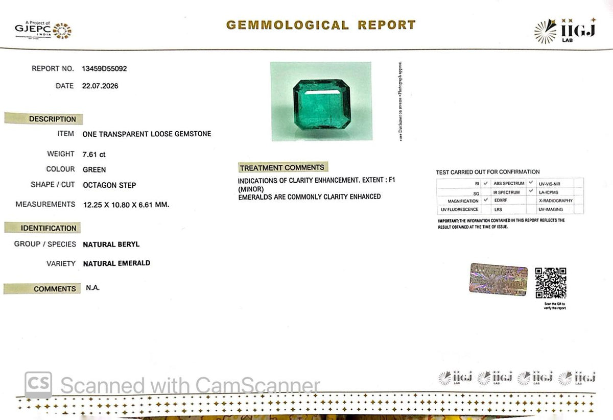 Natural Emerald (Panna) – Wisdom, Prosperity & Planet Mercury’s Blessing 7.61 CT