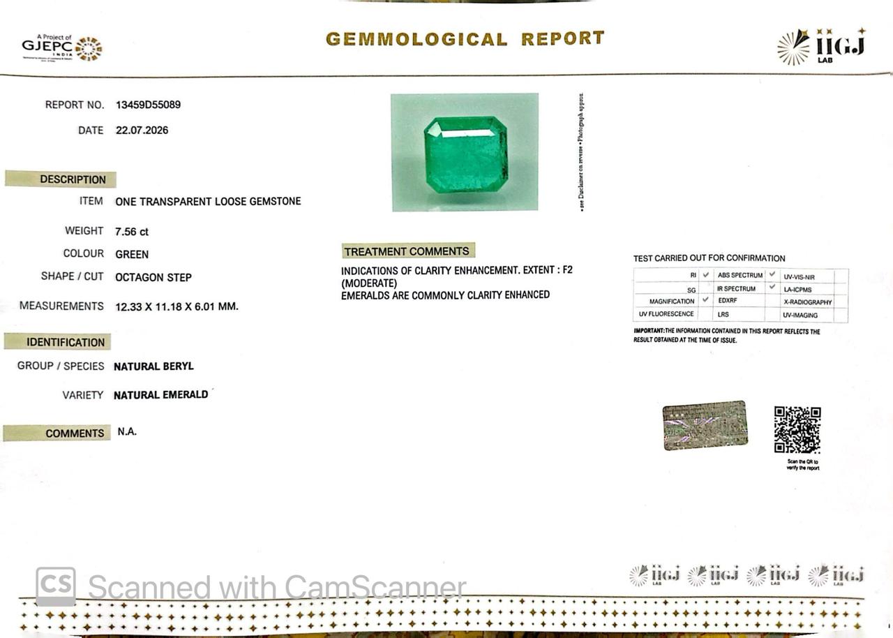 Natural Emerald (Panna) – Wisdom, Prosperity & Planet Mercury’s Blessing 7.56 CT