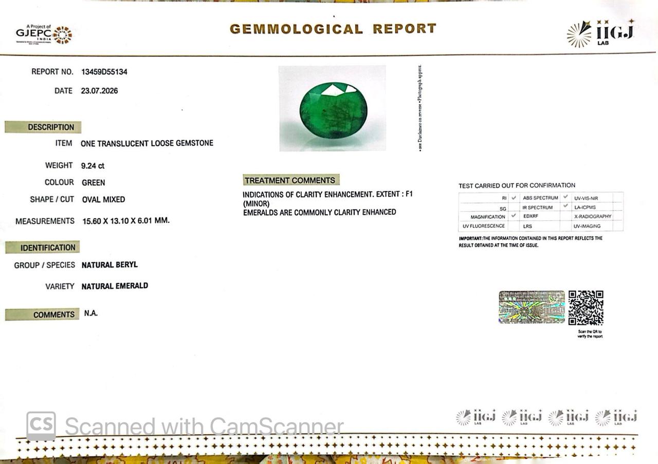 Natural Emerald (Panna) – Wisdom, Prosperity & Planet Mercury’s Blessing 9.24 CT
