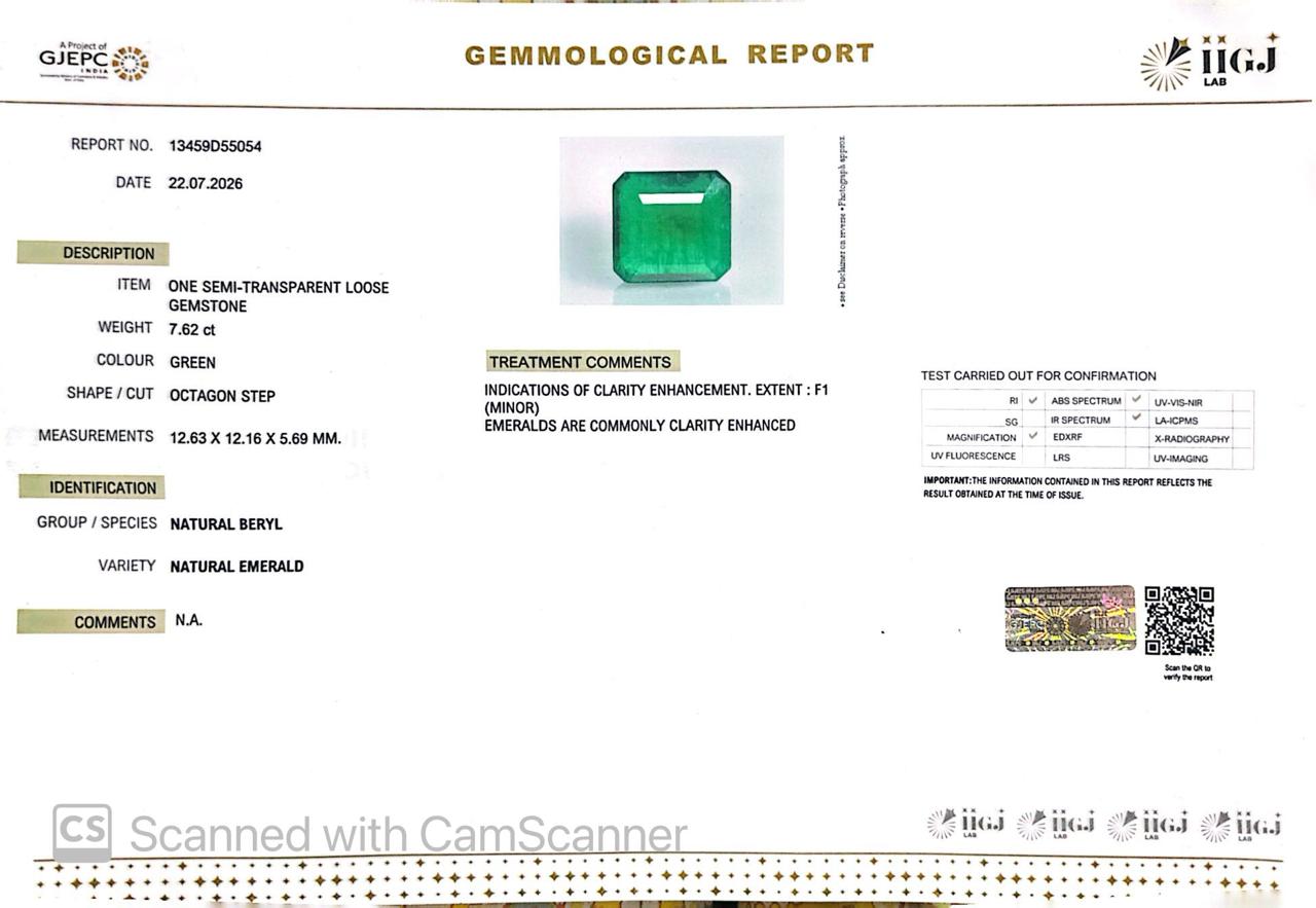 Natural Emerald (Panna) – Wisdom, Prosperity & Planet Mercury’s Blessing 7.62ct