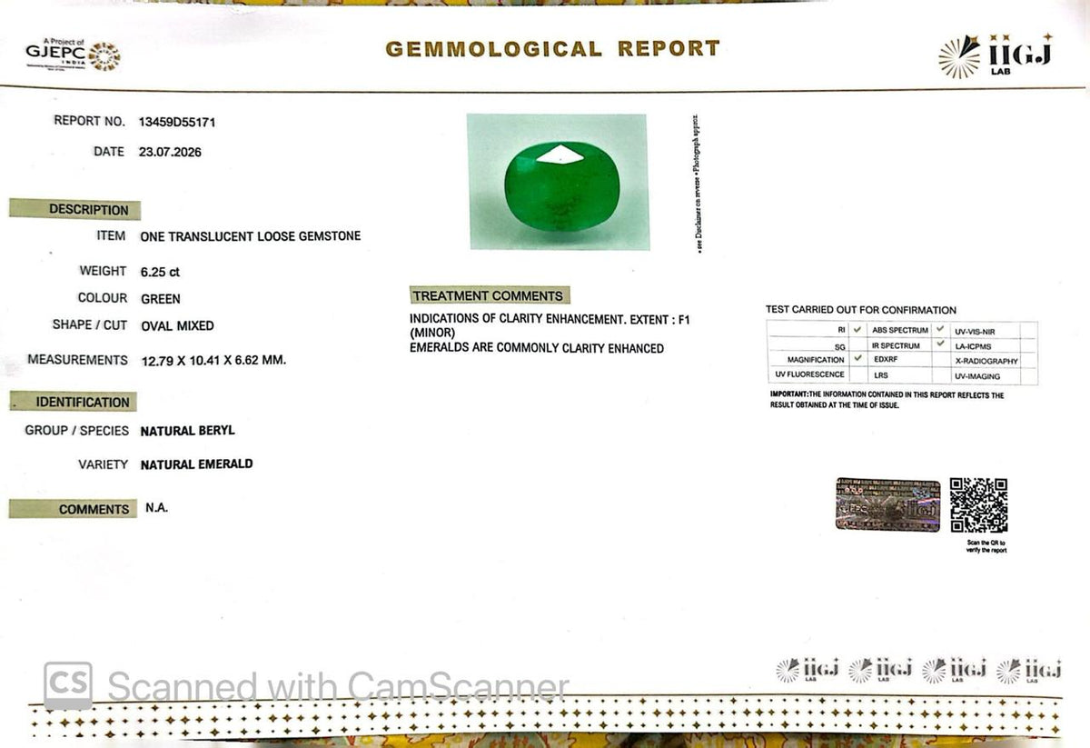 Natural Emerald (Panna) – Wisdom, Prosperity & Planet Mercury’s Blessing 6.25 CT