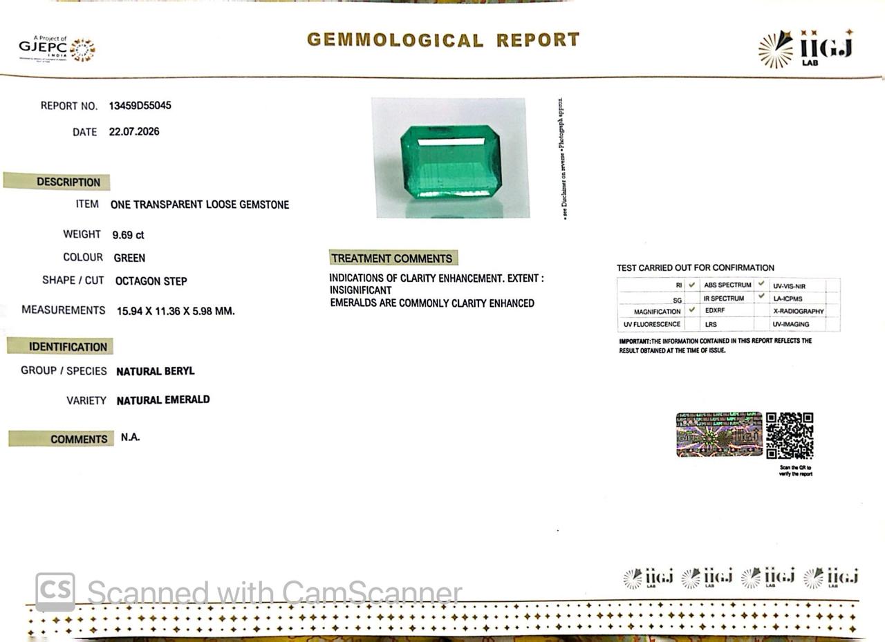 Natural Emerald (Panna) – Wisdom, Prosperity & Planet Mercury’s Blessing 9.69 CT