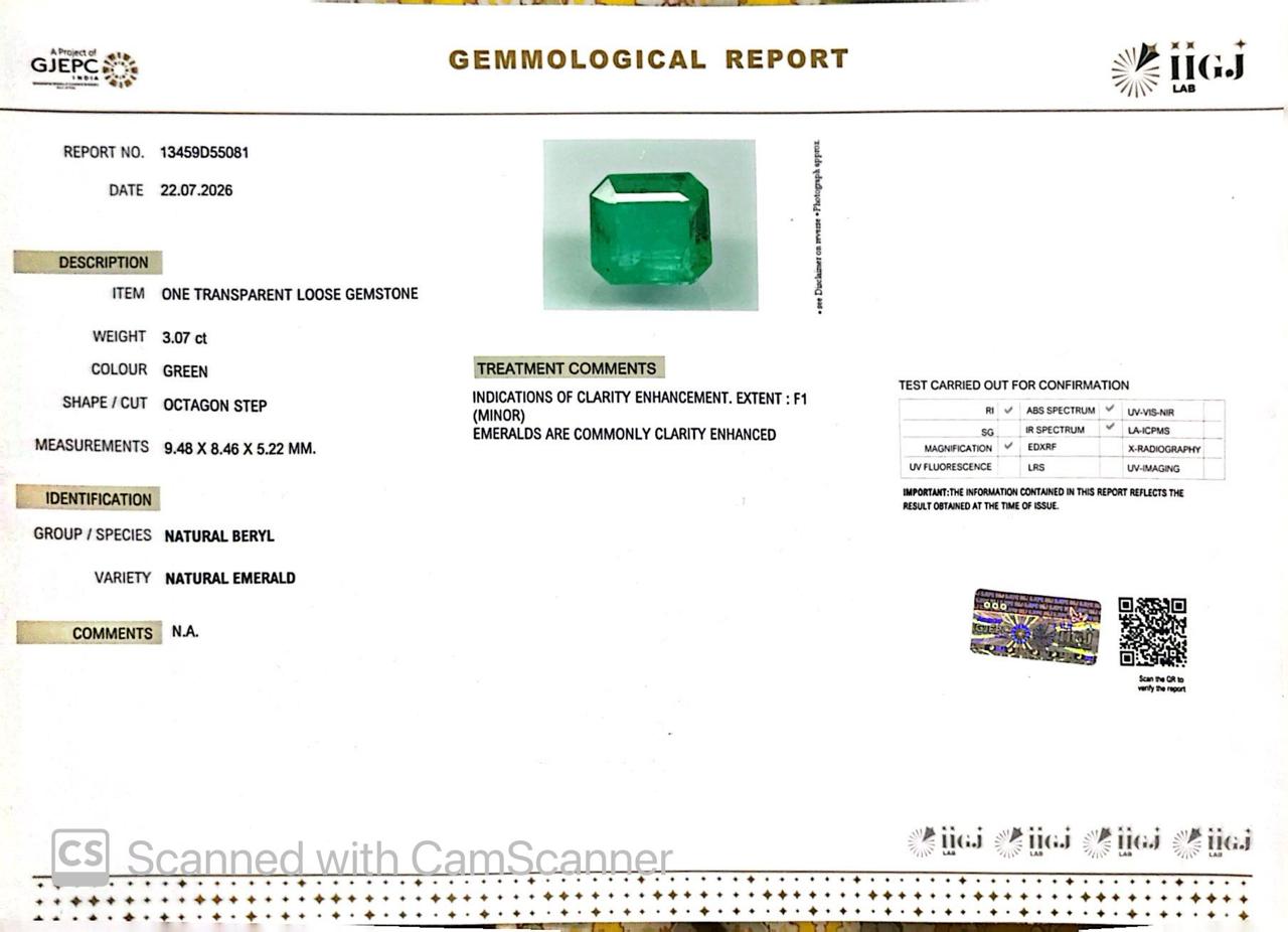Natural Emerald (Panna) – Wisdom, Prosperity & Planet Mercury’s Blessing 3.07 CT