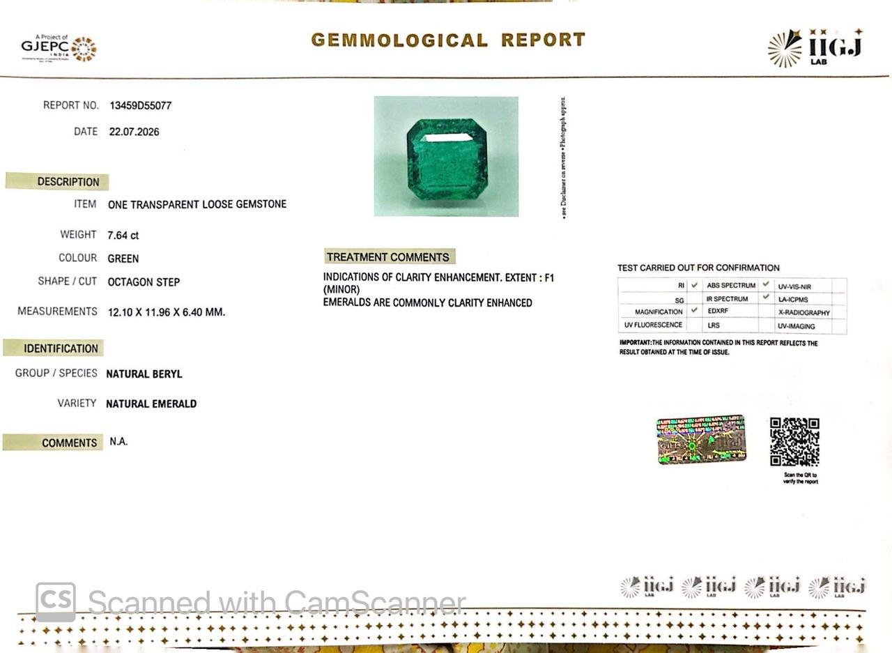 Natural Emerald (Panna) – Wisdom, Prosperity & Planet Mercury’s Blessing 7.64 CT