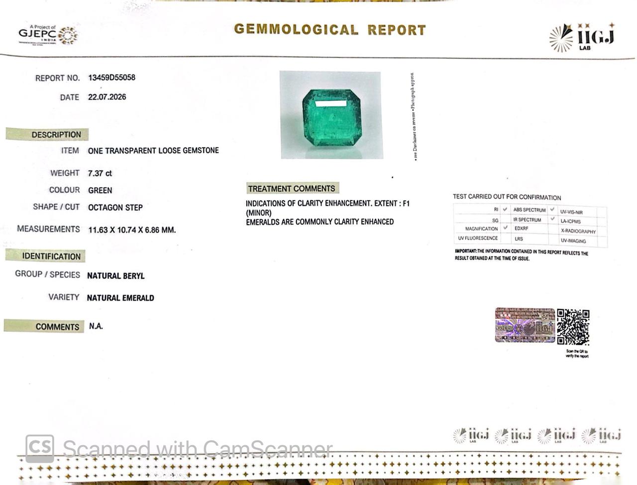 Natural Emerald (Panna) – Wisdom, Prosperity & Planet Mercury’s Blessing 7.37 CT