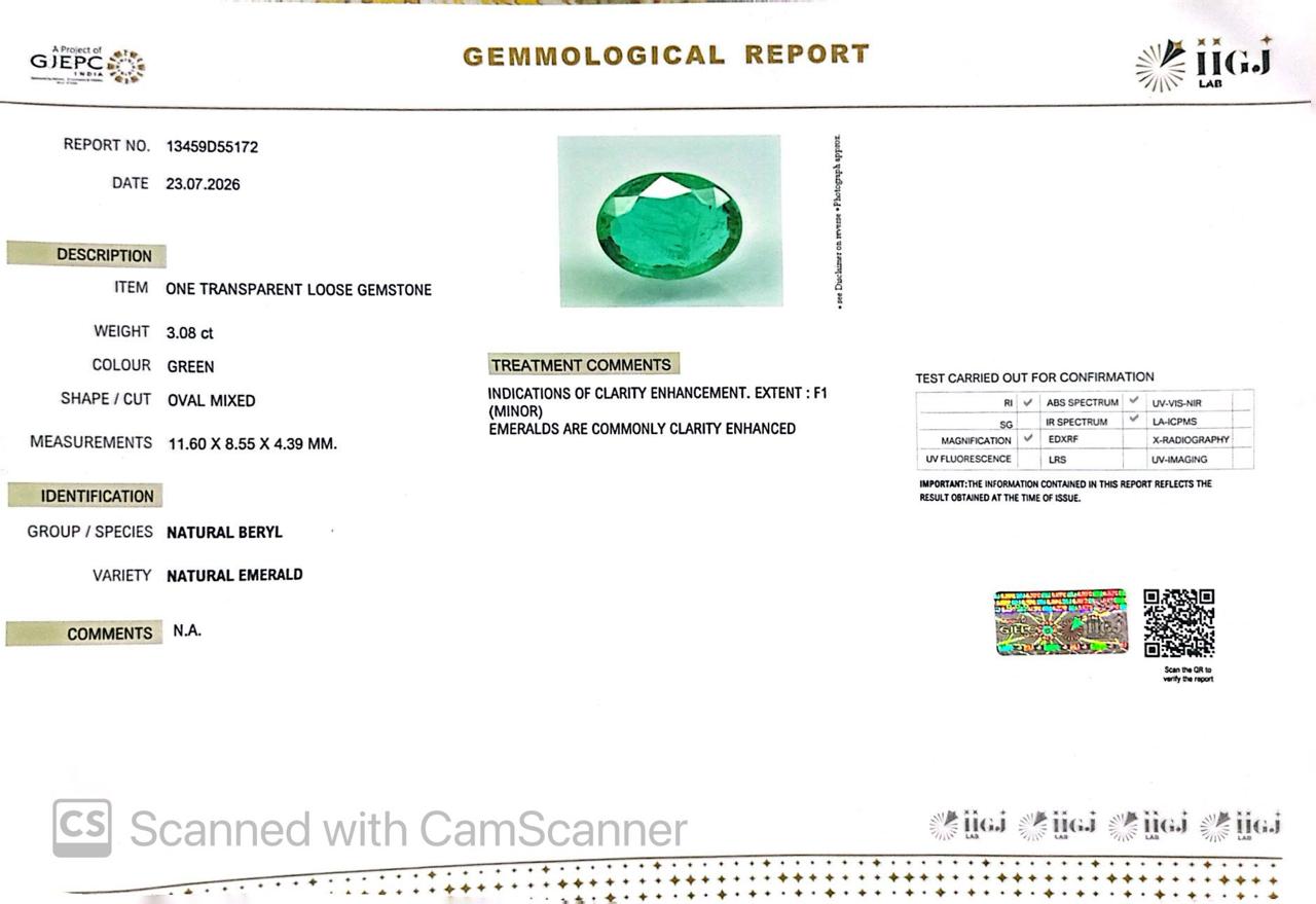 Natural Emerald (Panna) – Wisdom, Prosperity & Planet Mercury’s Blessing 3.08 CT