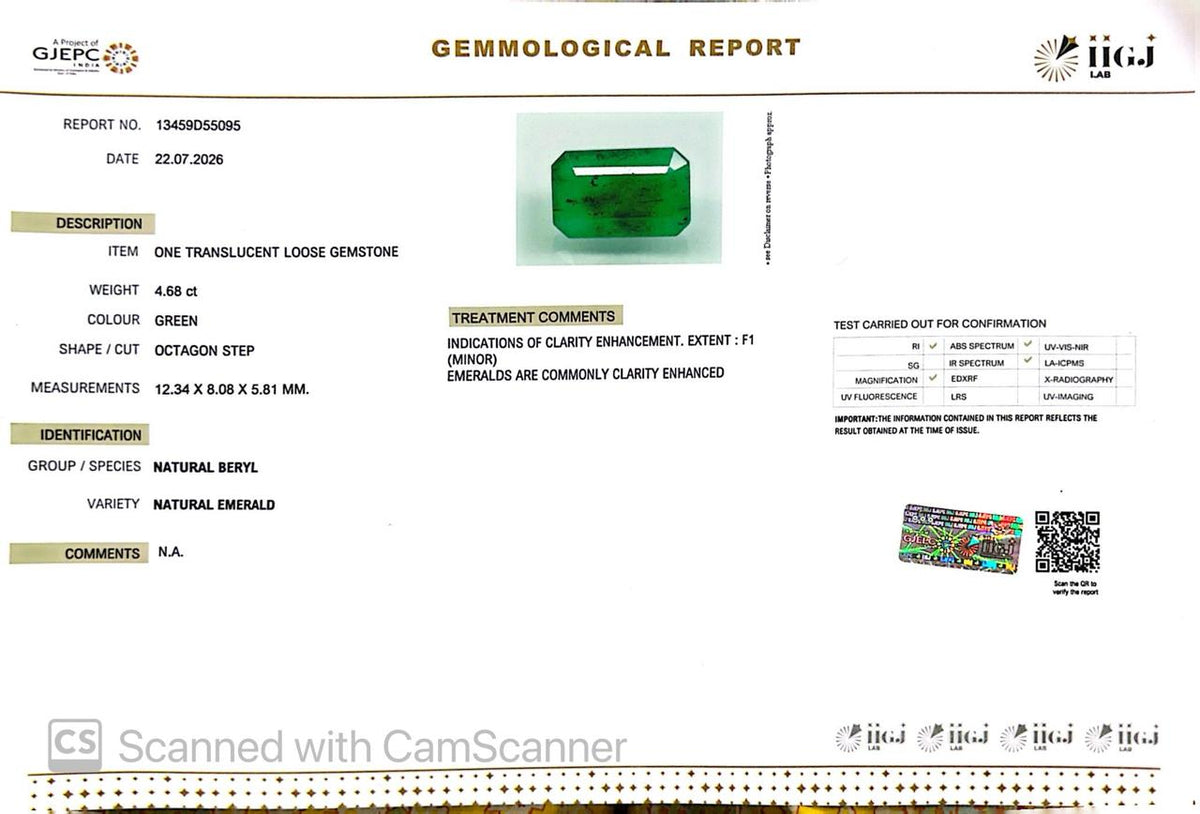 Natural Emerald (Panna) – Wisdom, Prosperity & Planet Mercury’s Blessing 4.68 CT