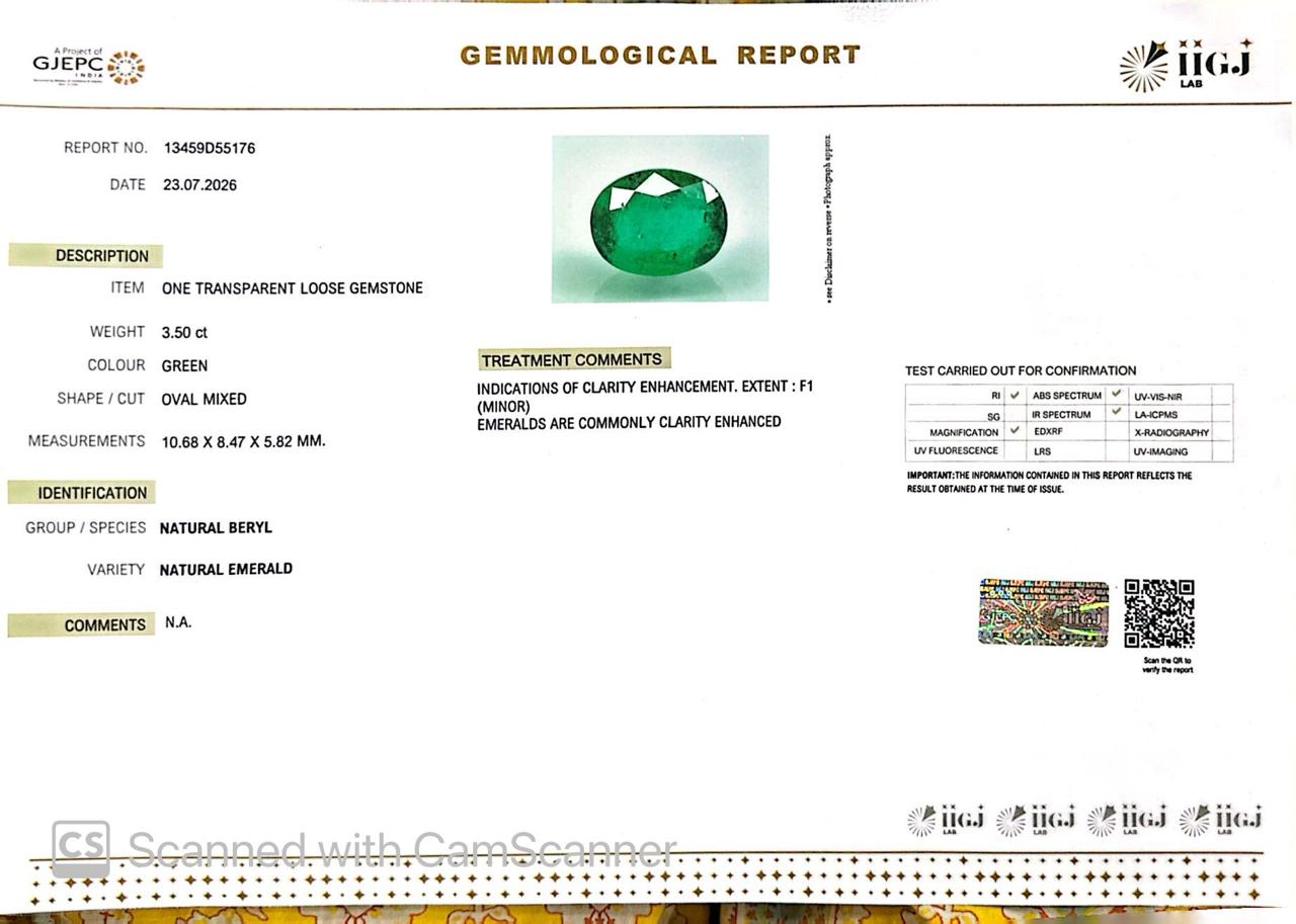 Natural Emerald (Panna) – Wisdom, Prosperity & Planet Mercury’s Blessing 3.50 CT