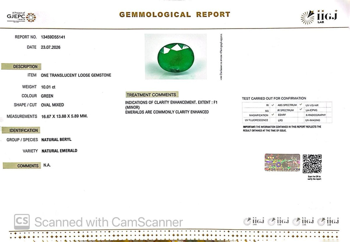 Natural Emerald (Panna) – Wisdom, Prosperity & Planet Mercury’s Blessing 10.01 CT