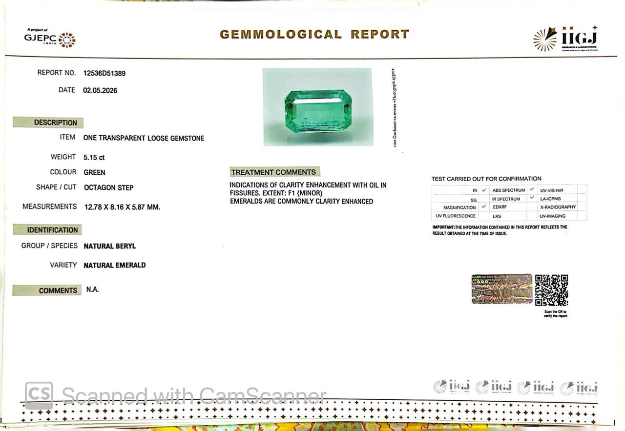 Natural Emerald (Panna) 5.15 Ct – Certified Premium Gemstone