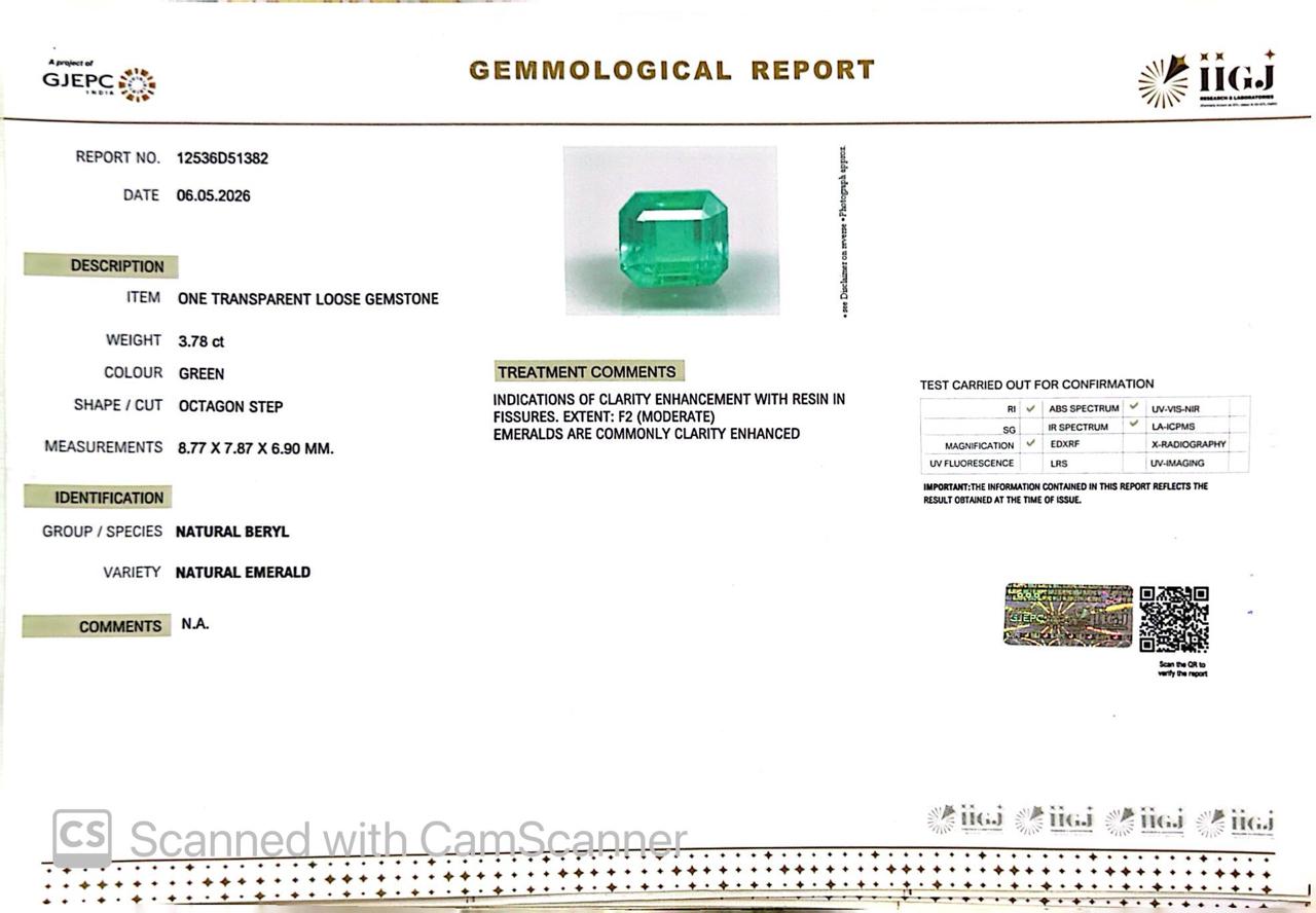 Natural Emerald (Panna) 3.78 Ct – Certified Premium Gemstone