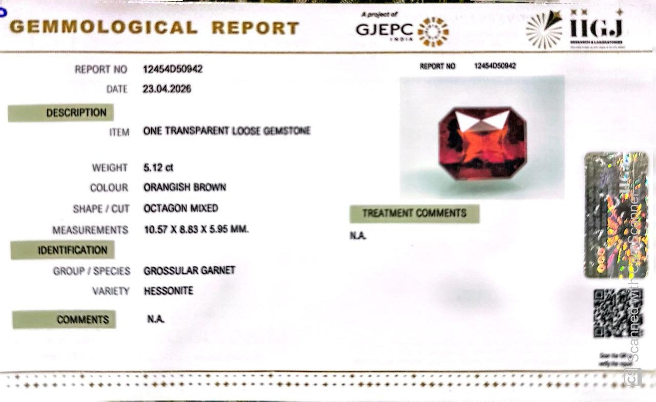 Siloni Gomed Gemstone – Natural Hessonite for Rahu Protection & Success 5.12 CT