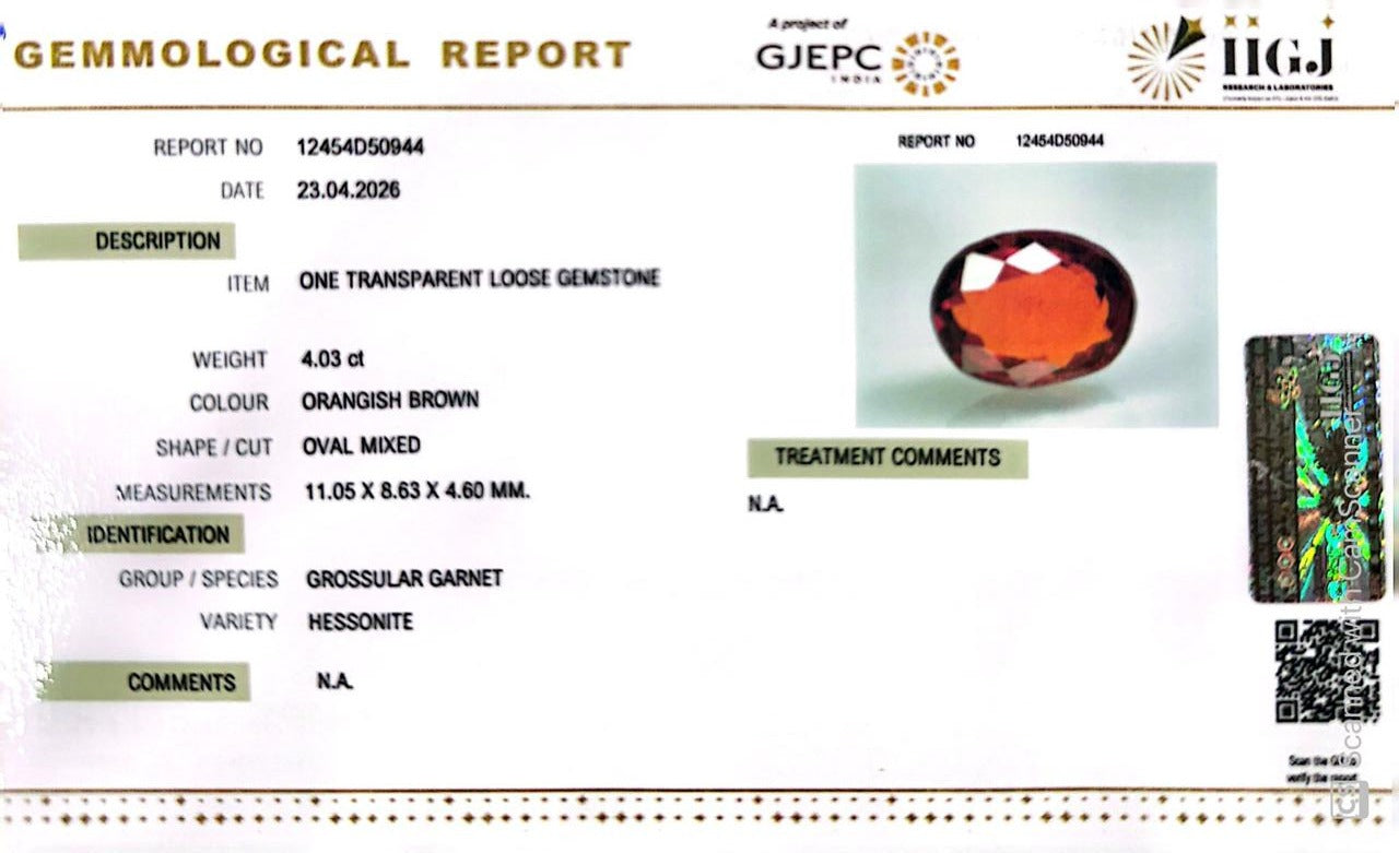 Siloni Gomed Gemstone – Natural Hessonite for Rahu Protection & Success 4.03 CT