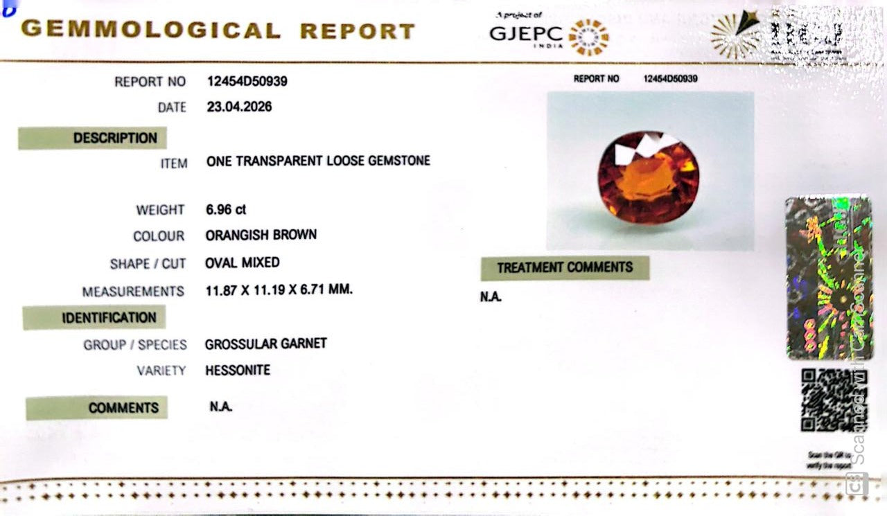Siloni Gomed Gemstone – Natural Hessonite for Rahu Protection & Success 6.96 CT