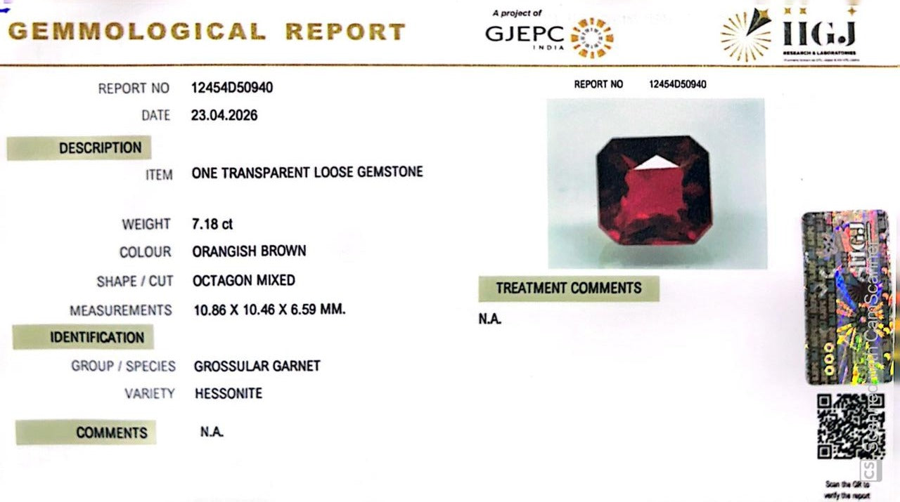 Siloni Gomed Gemstone – Natural Hessonite for Rahu Protection & Success 7.18 CT