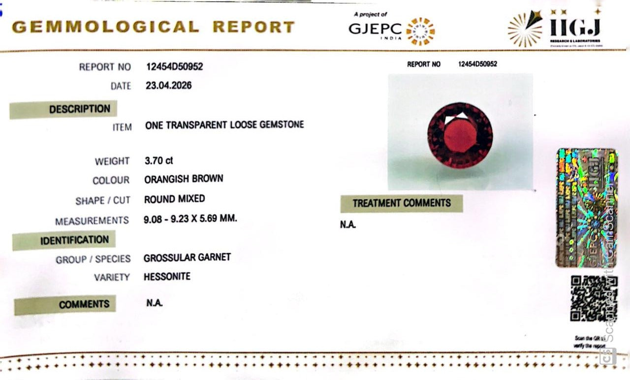 Siloni Gomed Gemstone – Natural Hessonite for Rahu Protection & Success 3.70 CT
