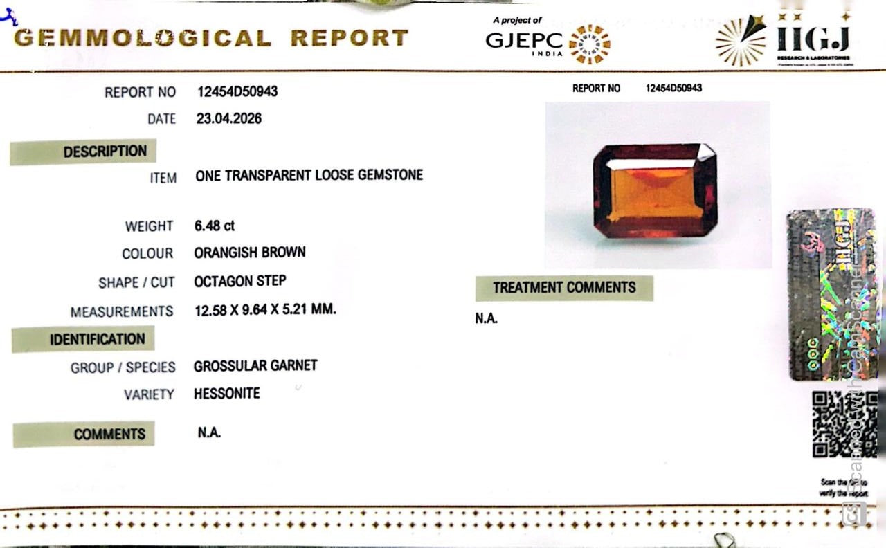 Siloni Gomed Gemstone – Natural Hessonite for Rahu Protection & Success 6.48 CT