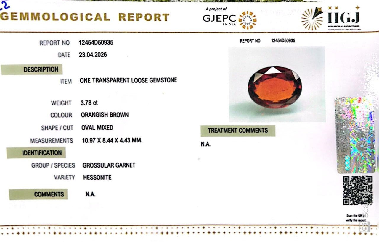 Siloni Gomed Gemstone – Natural Hessonite for Rahu Protection & Success 3.78 CT