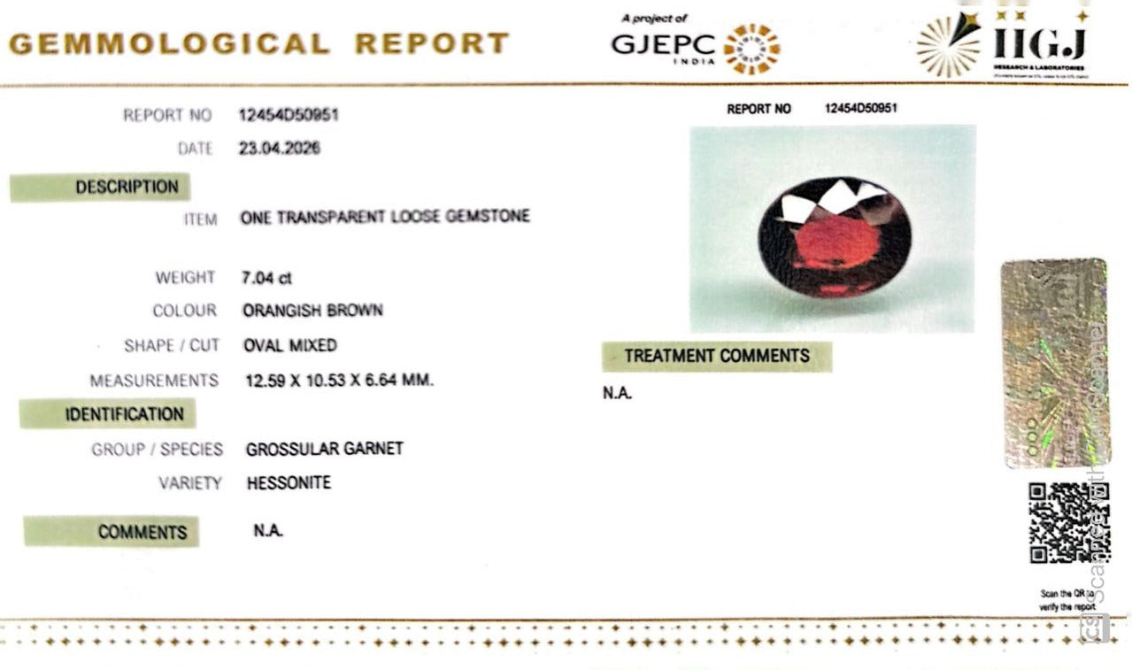 Siloni Gomed Gemstone – Natural Hessonite for Rahu Protection & Success 7.04 CT