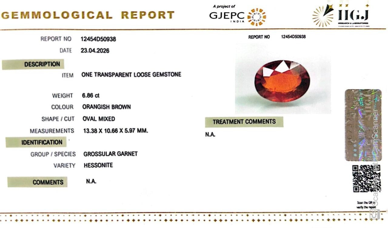 Siloni Gomed Gemstone – Natural Hessonite for Rahu Protection & Success 6.86 CT