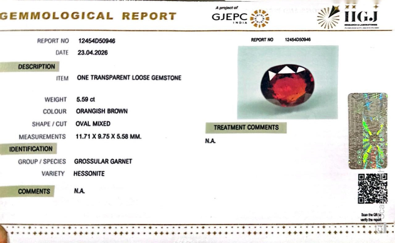 Siloni Gomed Gemstone – Natural Hessonite for Rahu Protection & Success 5.59 CT