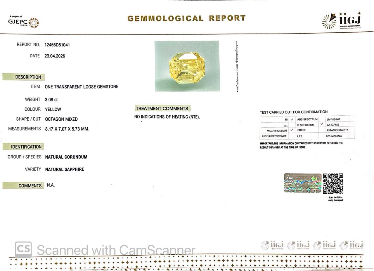 Natural Yellow Sapphire (Pukhraj) – Prosperity, Wisdom & Jupiter’s Blessing 3.08 CT