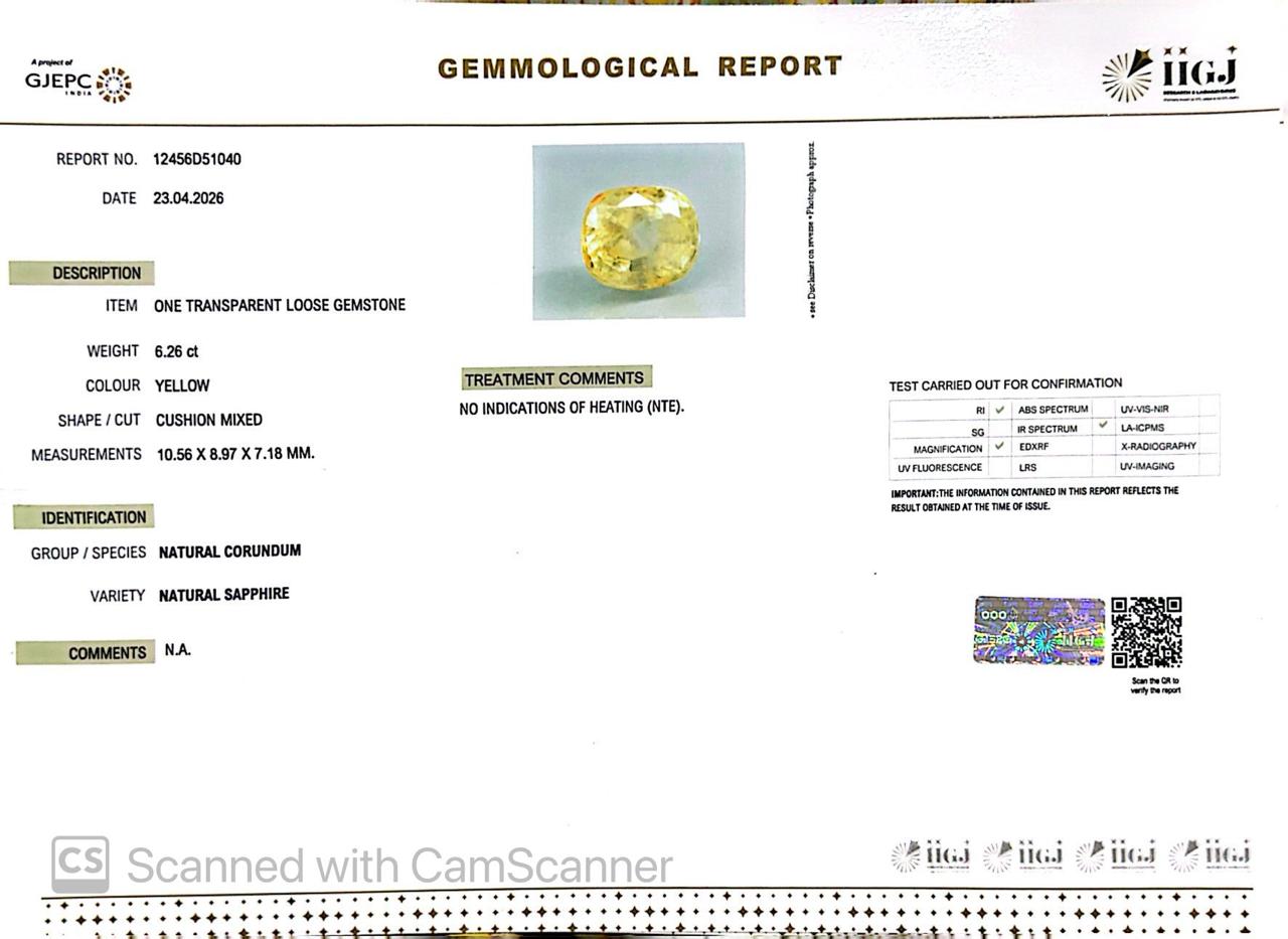Natural Yellow Sapphire (Pukhraj) – Prosperity, Wisdom & Jupiter’s Blessing 6.26 CT