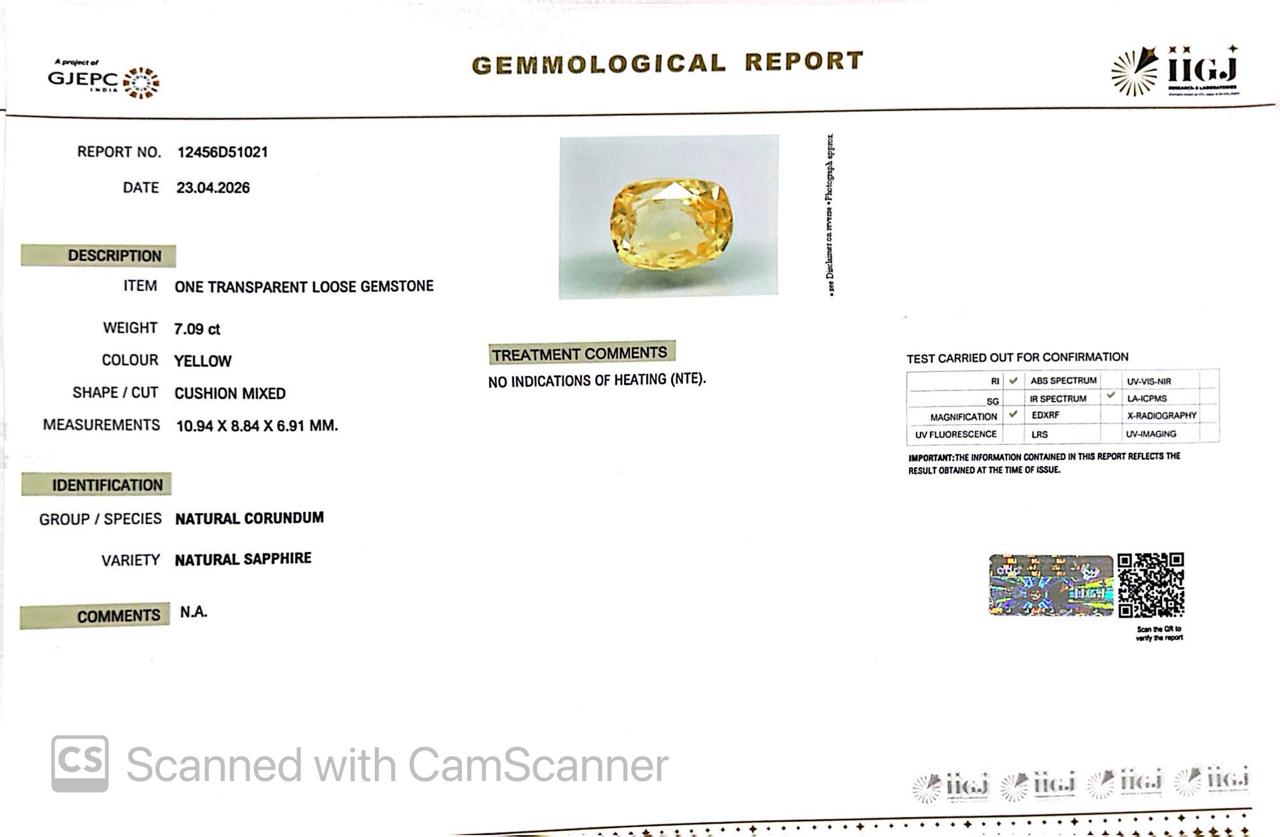 Natural Yellow Sapphire (Pukhraj) – Prosperity, Wisdom & Jupiter’s Blessing 7.09 CT
