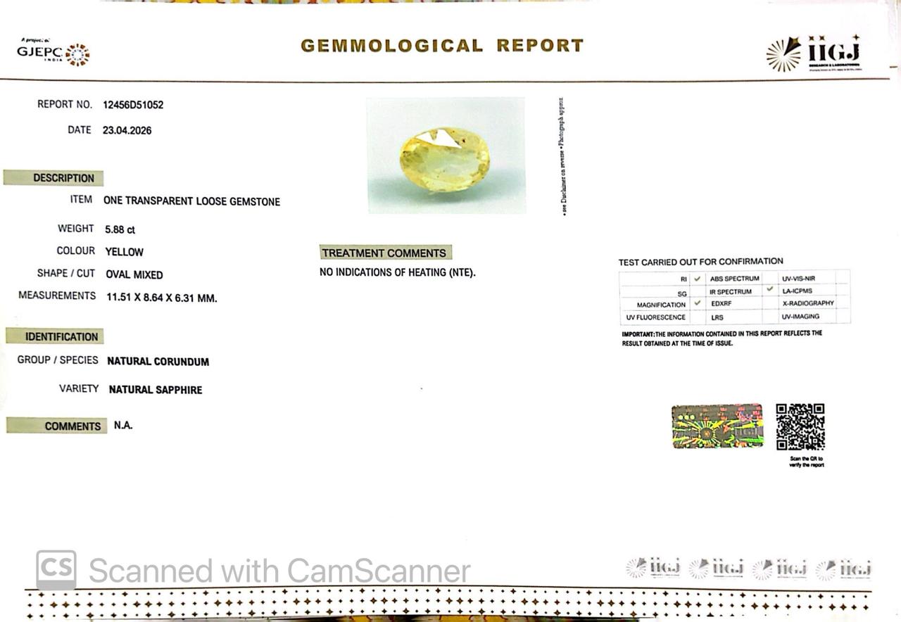 Natural Yellow Sapphire (Pukhraj) – Prosperity, Wisdom & Jupiter’s Blessing 5.88 CT