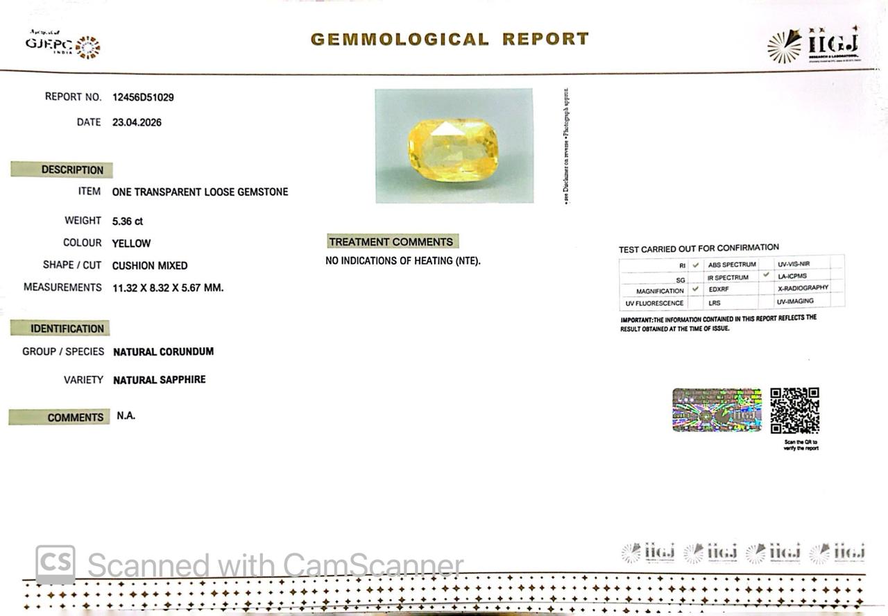 Natural Yellow Sapphire (Pukhraj) – Prosperity, Wisdom & Jupiter’s Blessing 5.36 CT
