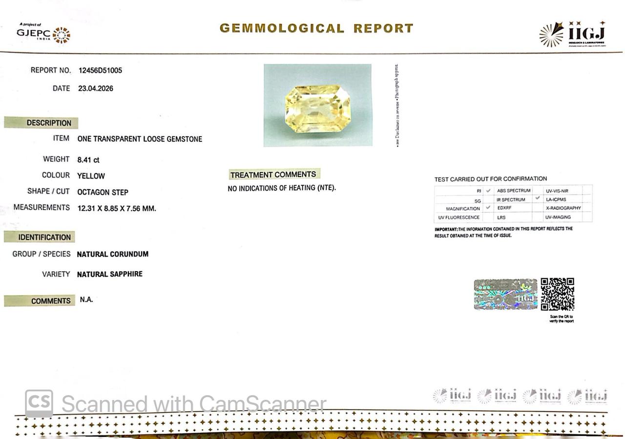 Natural Yellow Sapphire (Pukhraj) – Prosperity, Wisdom & Jupiter’s Blessing 8.41 CT