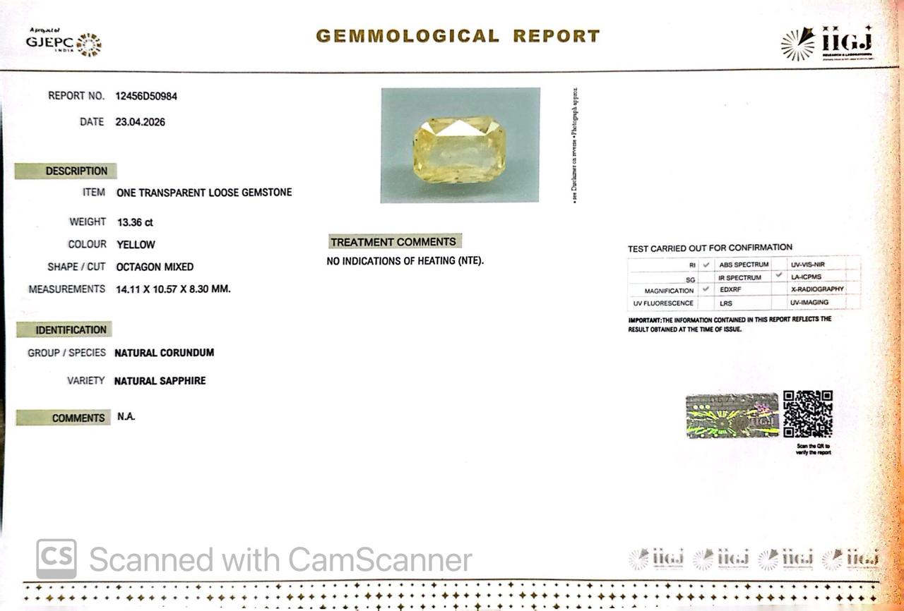 Natural Yellow Sapphire (Pukhraj) – Prosperity, Wisdom & Jupiter’s Blessing 13.36 CT
