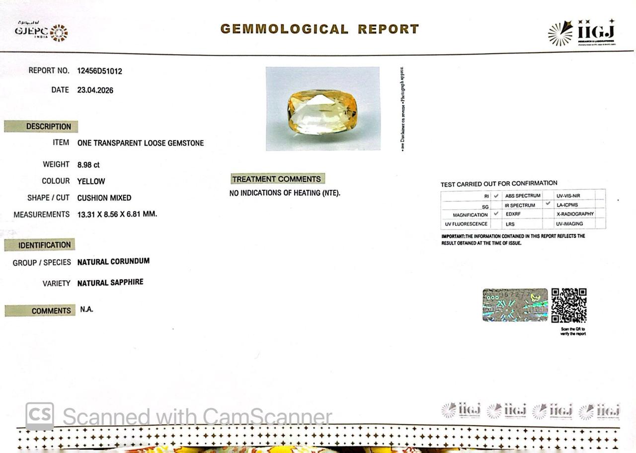 Natural Yellow Sapphire (Pukhraj) – Prosperity, Wisdom & Jupiter’s Blessing 8.98 CT