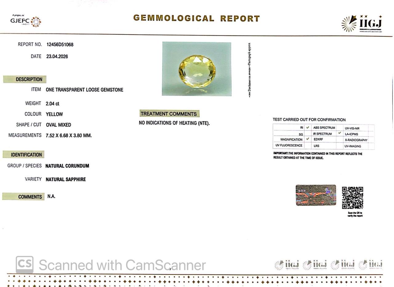 Natural Yellow Sapphire (Pukhraj) – Prosperity, Wisdom & Jupiter’s Blessing 2.04 CT