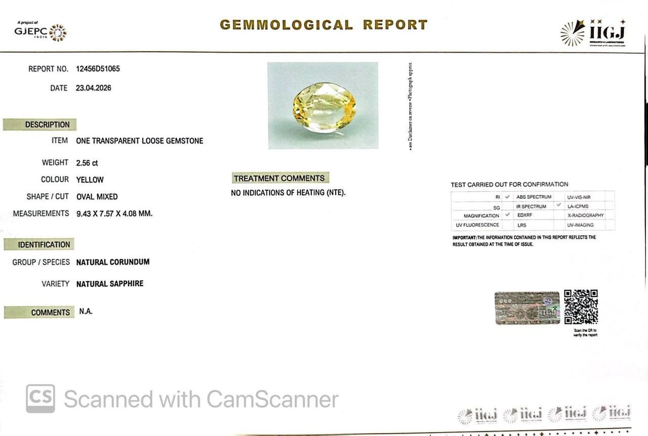 Natural Yellow Sapphire (Pukhraj) – Prosperity, Wisdom & Jupiter’s Blessing 2.56 CT