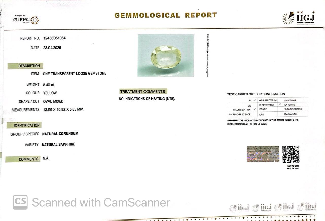 Natural Yellow Sapphire (Pukhraj) – Prosperity, Wisdom & Jupiter’s Blessing 8.40 CT