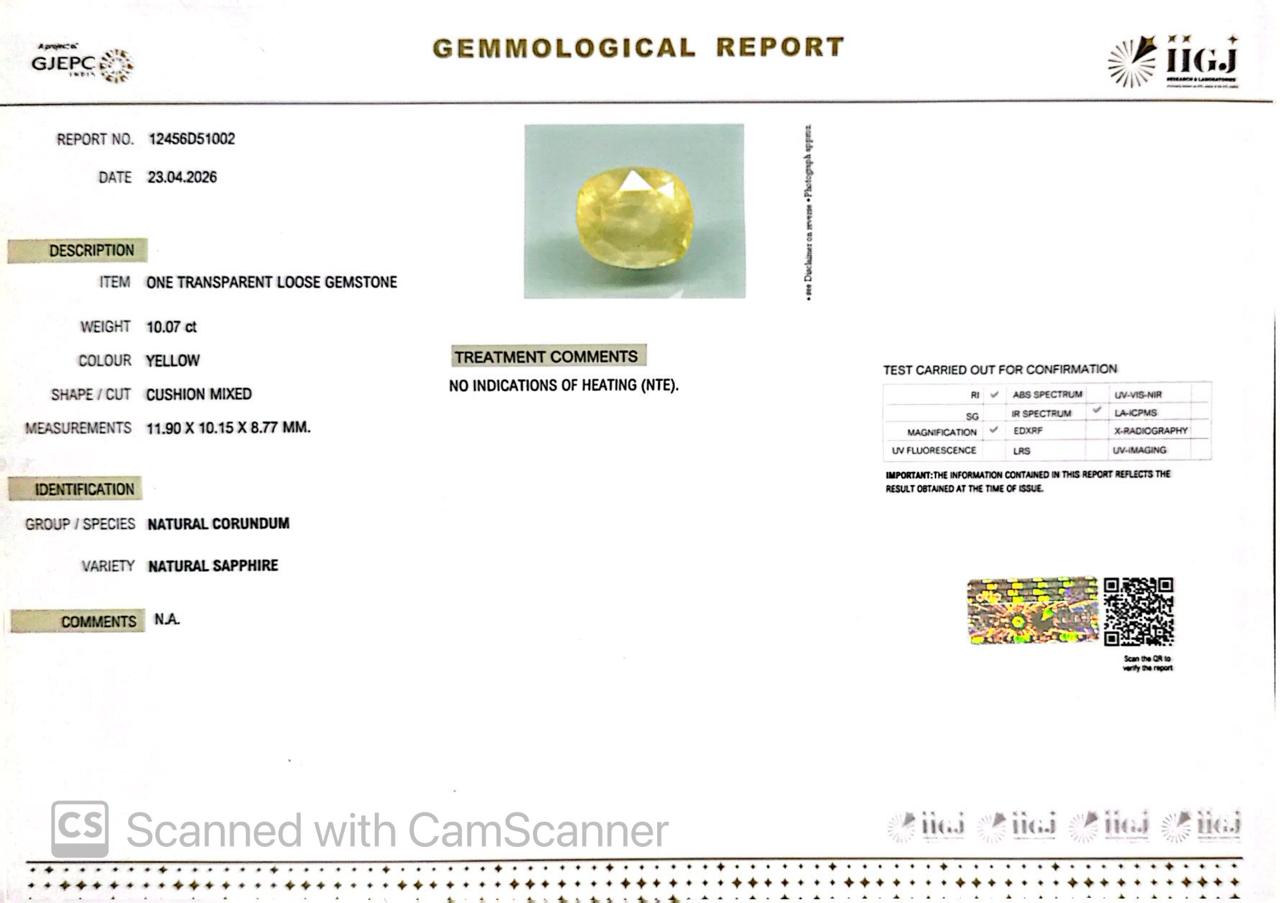 Natural Yellow Sapphire (Pukhraj) – Prosperity, Wisdom & Jupiter’s Blessing 10.07 CT
