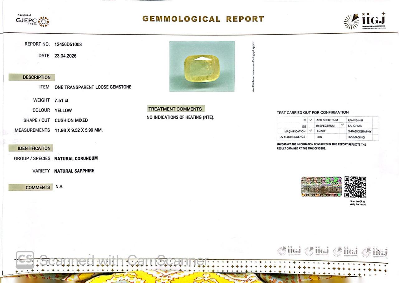 Natural Yellow Sapphire (Pukhraj) – Prosperity, Wisdom & Jupiter’s Blessing 7.51 CT