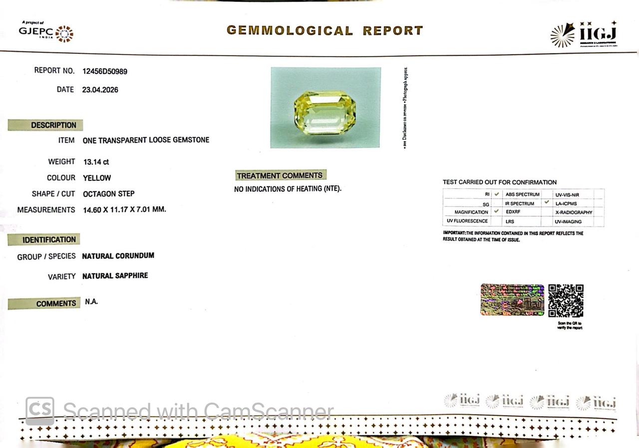 Natural Yellow Sapphire (Pukhraj) – Prosperity, Wisdom & Jupiter’s Blessing 13.14 CT