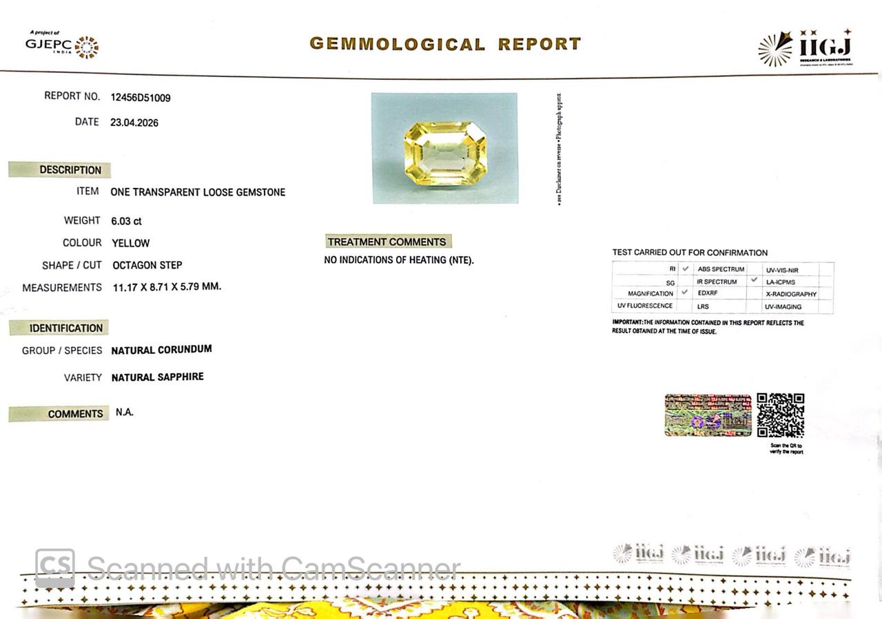 Natural Yellow Sapphire (Pukhraj) – Prosperity, Wisdom & Jupiter’s Blessing 6.03 CT