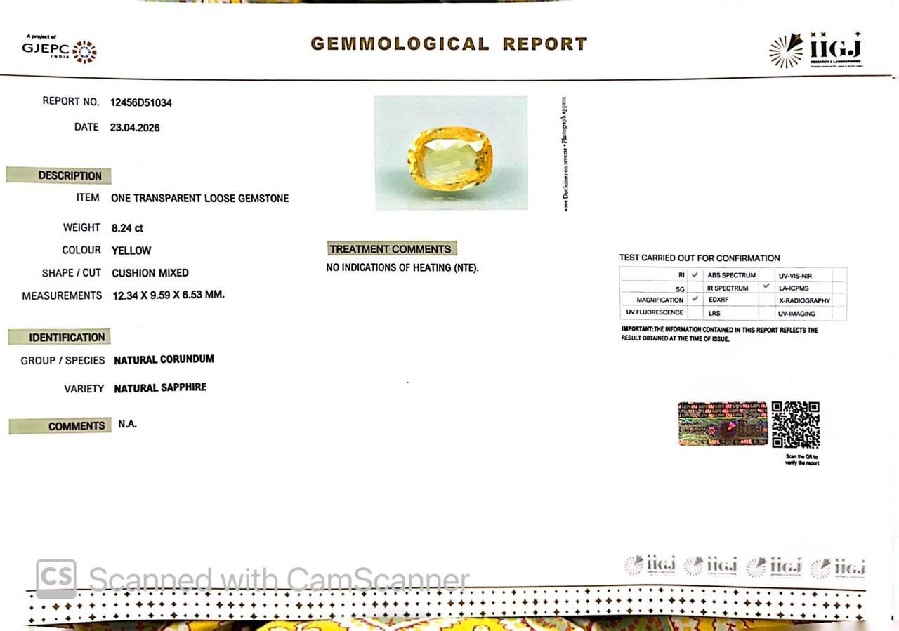 Natural Yellow Sapphire (Pukhraj) – Prosperity, Wisdom & Jupiter’s Blessing 8.24 CT