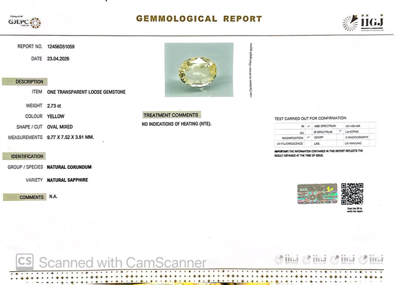 Natural Yellow Sapphire (Pukhraj) – Prosperity, Wisdom & Jupiter’s Blessing 2.73 CT